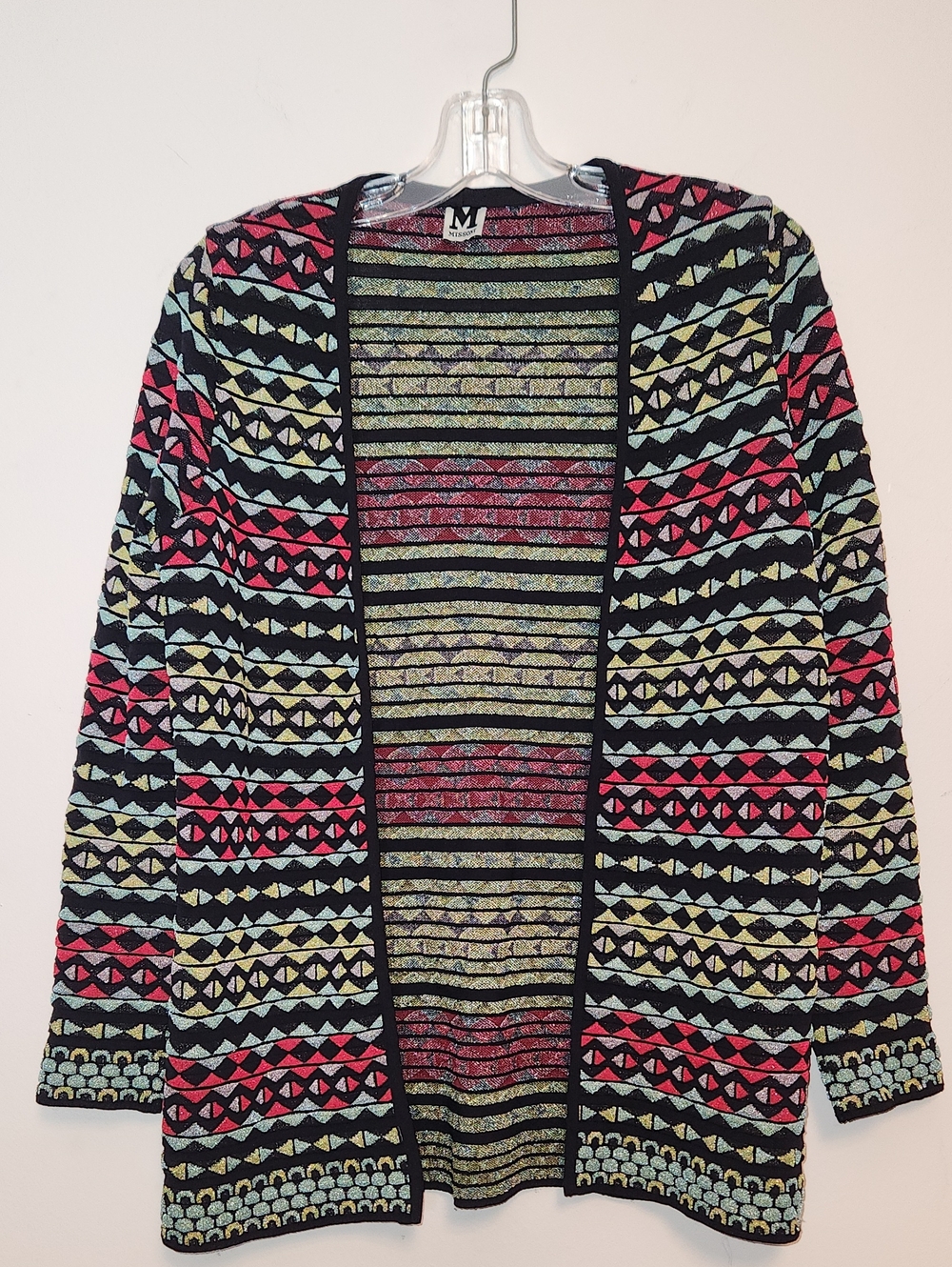 M Missoni Open Front Multicolor Metallic Knit Long Sleeve Cardigan 44/US8-M